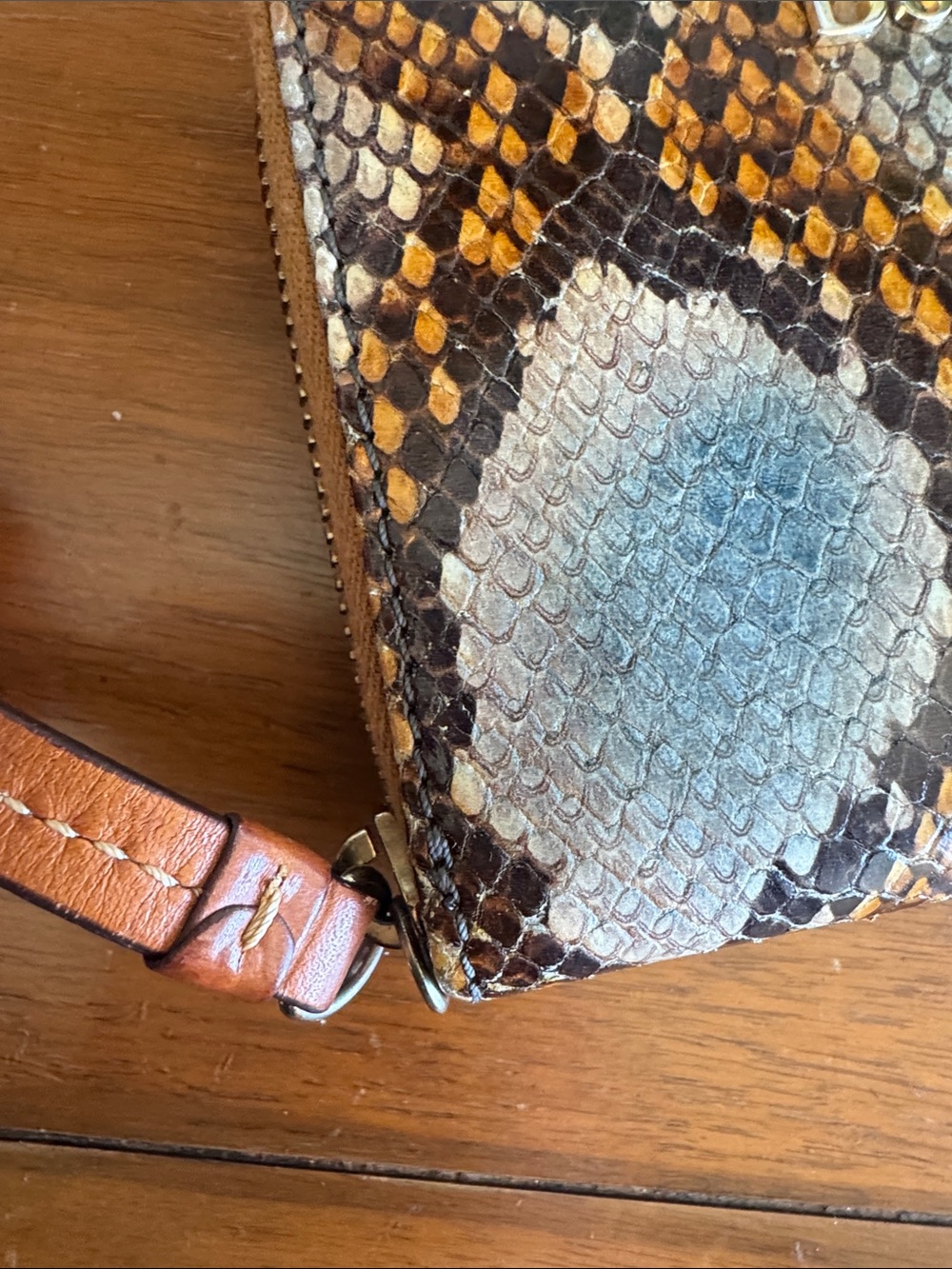 Dooney & Bourke Blue, Brown & Cream Snake-Print Zip Wallet - Picture 4 of 9